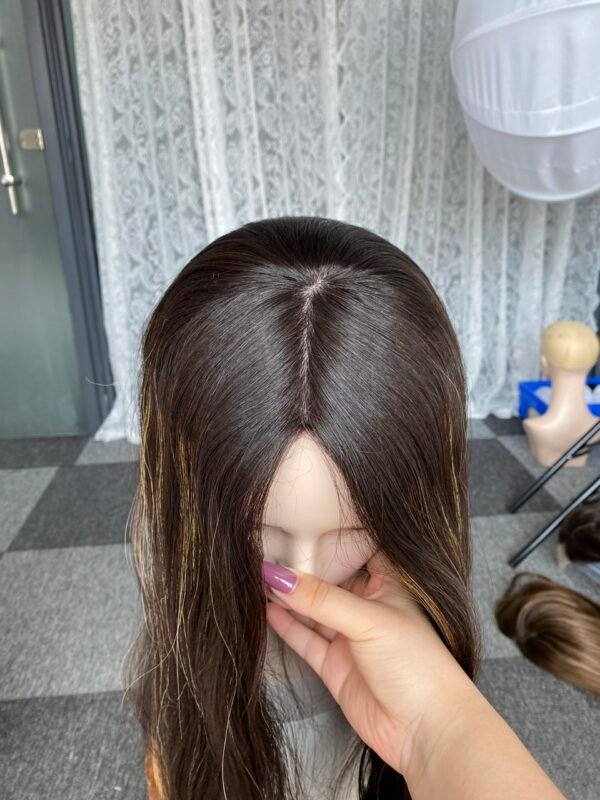 Skin top wig 22" #4HL12 no layer straight M cap $813 - 图片 3